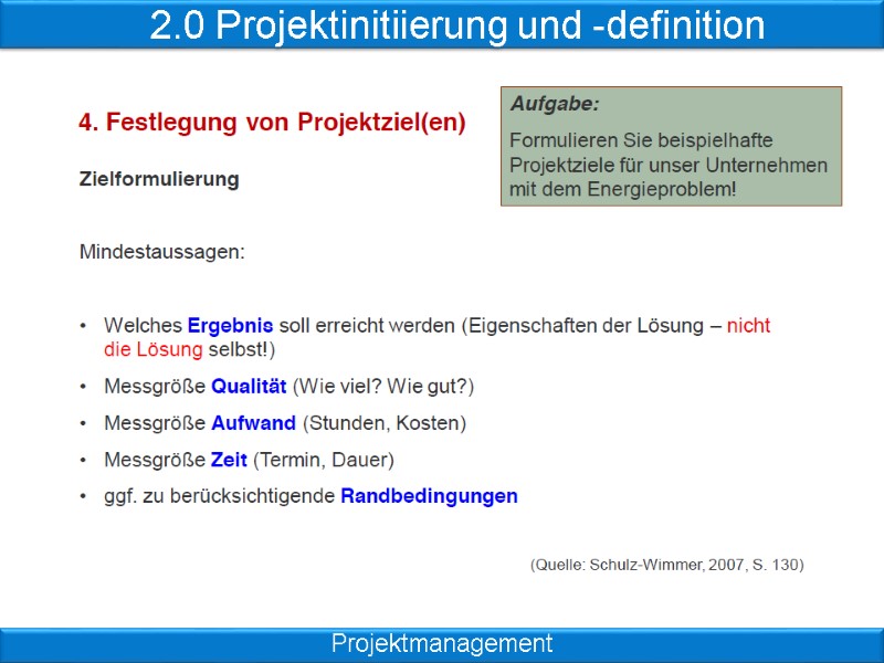 2.0 Projektinitiierung und -definition Projektmanagement